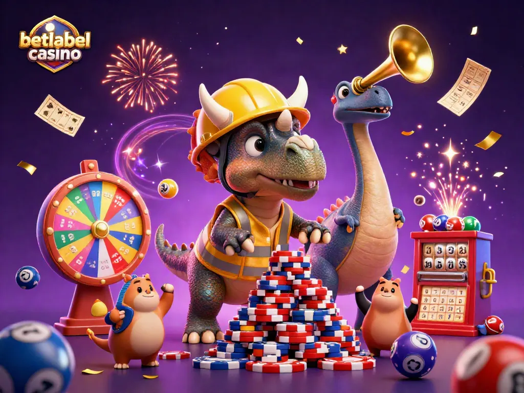 Betlabelcasino offers thrilling entertainment with a 3D scene showcasing a colorful casino experience.